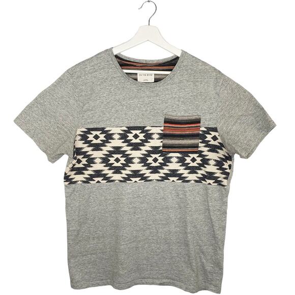 On The Byass Mens Shirt Extra Large XL South West Gray Single Patch Pocket Aztec - Picture 1 of 7